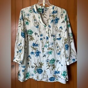 Falls Creek Tunic Top Women's Plus 2X 1/4 Sleeve white multi color Floral print